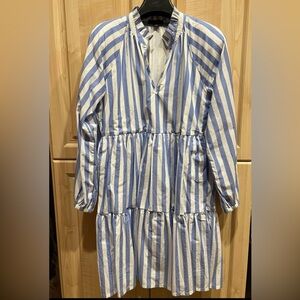 J.Crew Cotton Long Sleeve Dress Blue Stripes